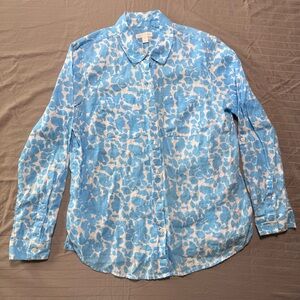 Charter Club Blue White Linen Shirt Roll Sleeves Medium Beachy Coastal